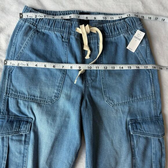 Gap NWT Denim Easy Cargo Joggers Medium Indigo Drawstring Cropped Pants Small - Picture 10 of 15